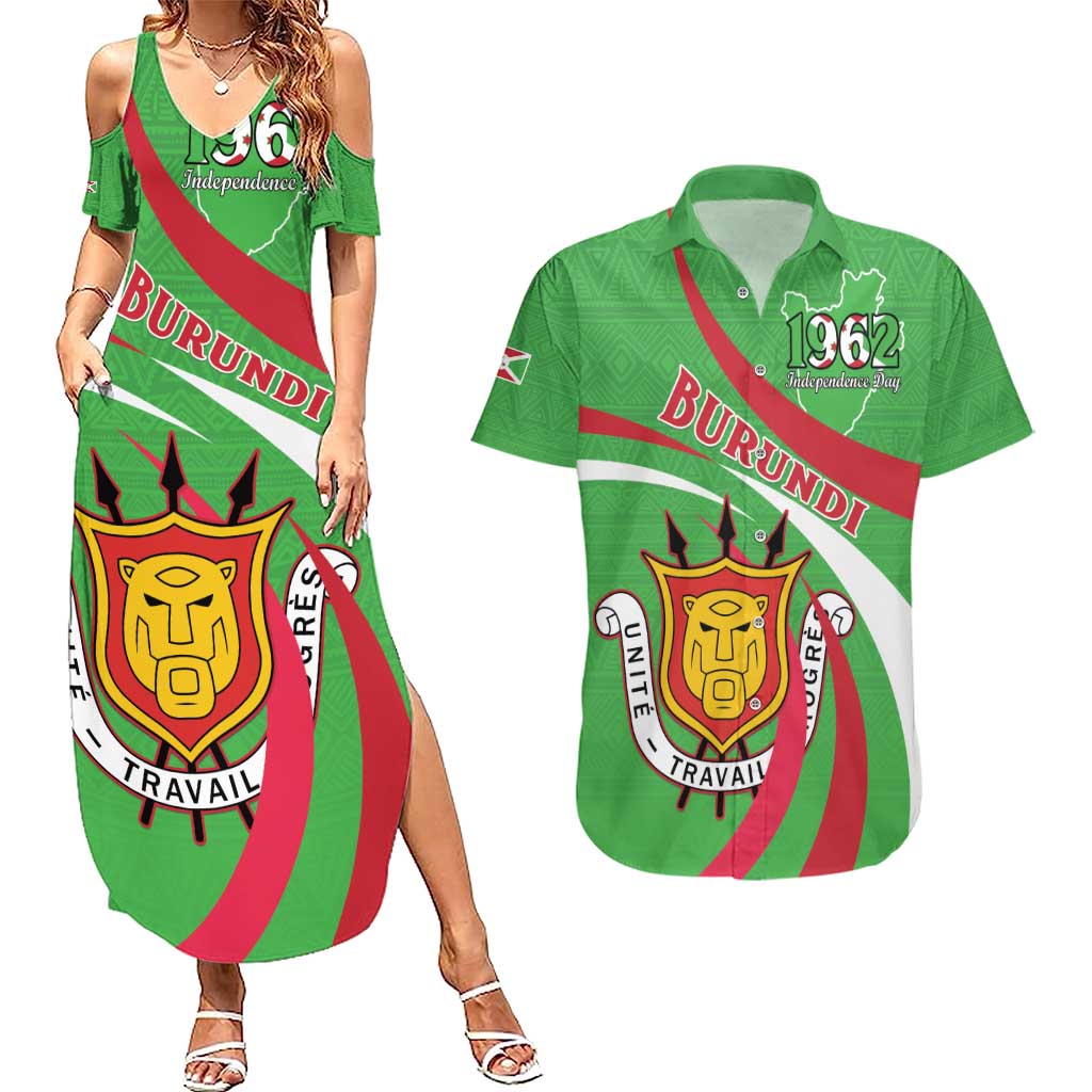 Personalized Burundi Independence Day Couples Matching Summer Maxi Dress and Hawaiian Shirt Coat Of Arms With Map