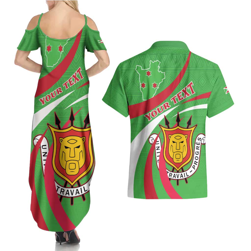 Personalized Burundi Independence Day Couples Matching Summer Maxi Dress and Hawaiian Shirt Coat Of Arms With Map