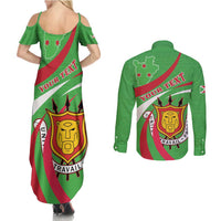Personalized Burundi Independence Day Couples Matching Summer Maxi Dress and Long Sleeve Button Shirt Coat Of Arms With Map