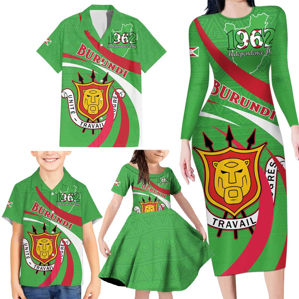 Personalized Burundi Independence Day Family Matching Long Sleeve Bodycon Dress and Hawaiian Shirt Coat Of Arms With Map