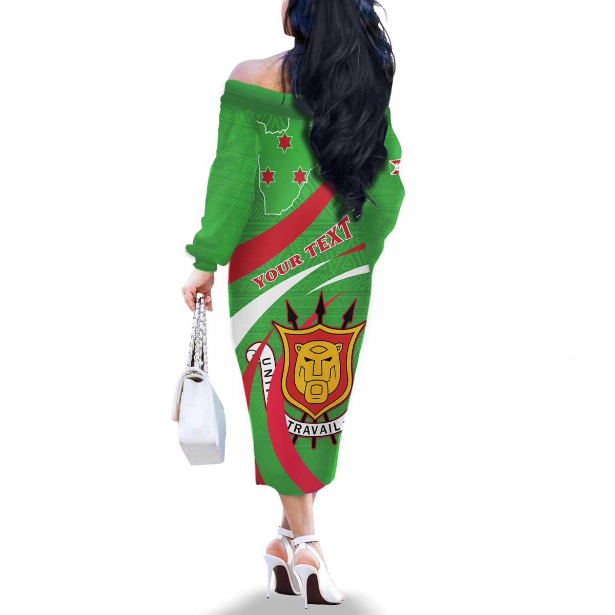 Personalized Burundi Independence Day Family Matching Off The Shoulder Long Sleeve Dress and Hawaiian Shirt Coat Of Arms With Map