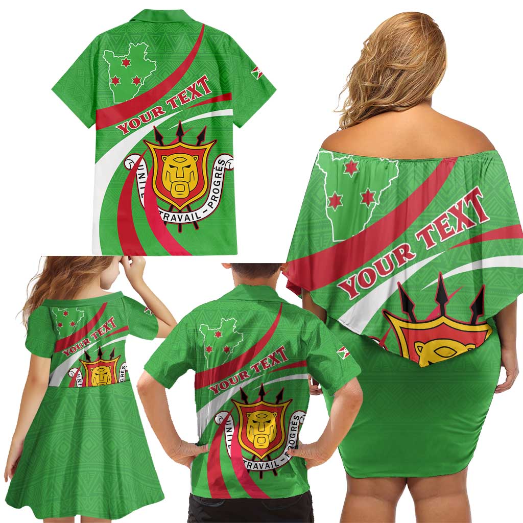 Personalized Burundi Independence Day Family Matching Off Shoulder Short Dress and Hawaiian Shirt Coat Of Arms With Map