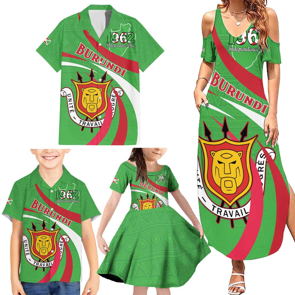 Personalized Burundi Independence Day Family Matching Summer Maxi Dress and Hawaiian Shirt Coat Of Arms With Map