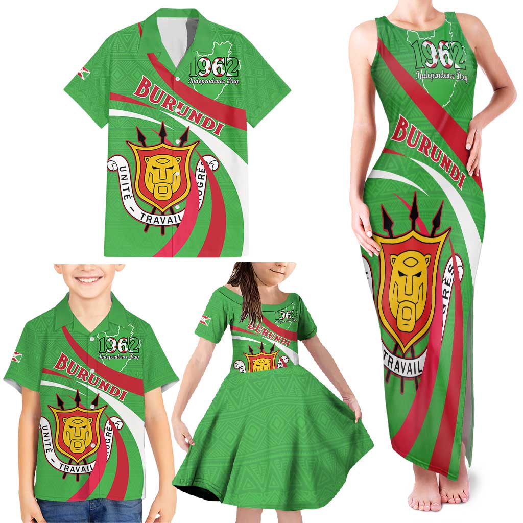 Personalized Burundi Independence Day Family Matching Tank Maxi Dress and Hawaiian Shirt Coat Of Arms With Map