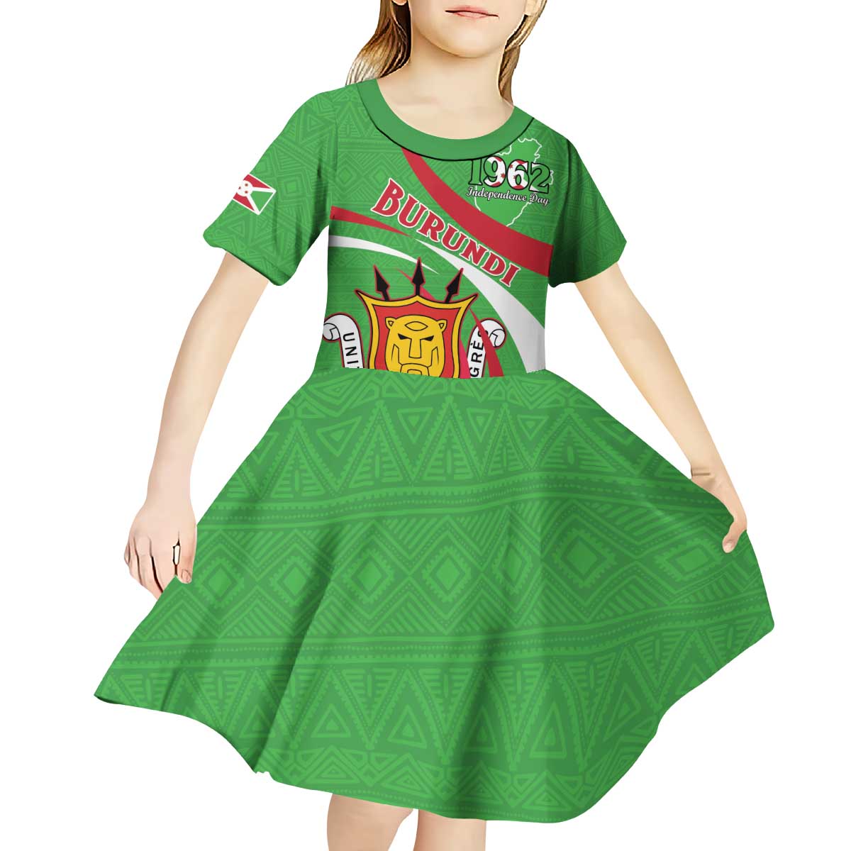 Personalized Burundi Independence Day Kid Short Sleeve Dress Coat Of Arms With Map