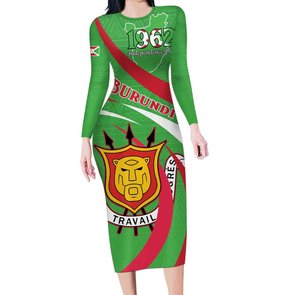 Personalized Burundi Independence Day Long Sleeve Bodycon Dress Coat Of Arms With Map