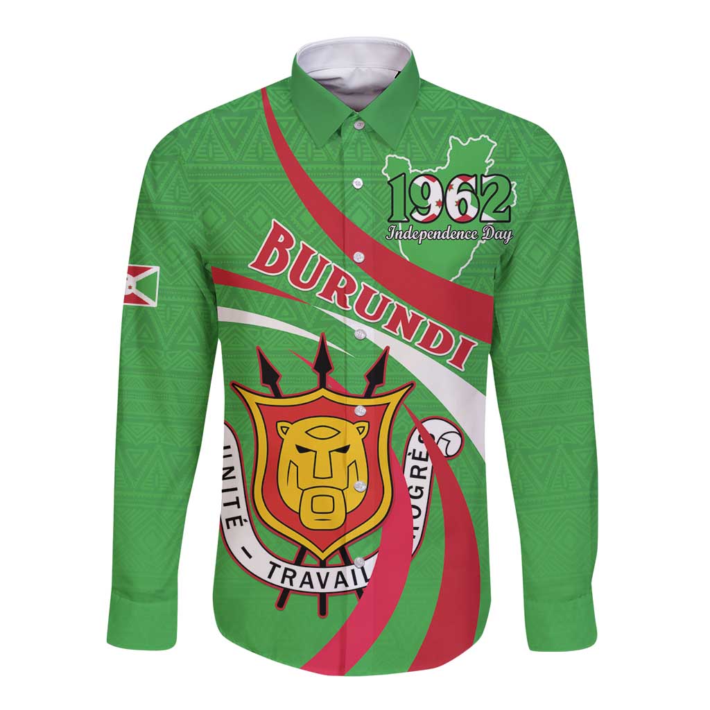 Personalized Burundi Independence Day Long Sleeve Button Shirt Coat Of Arms With Map