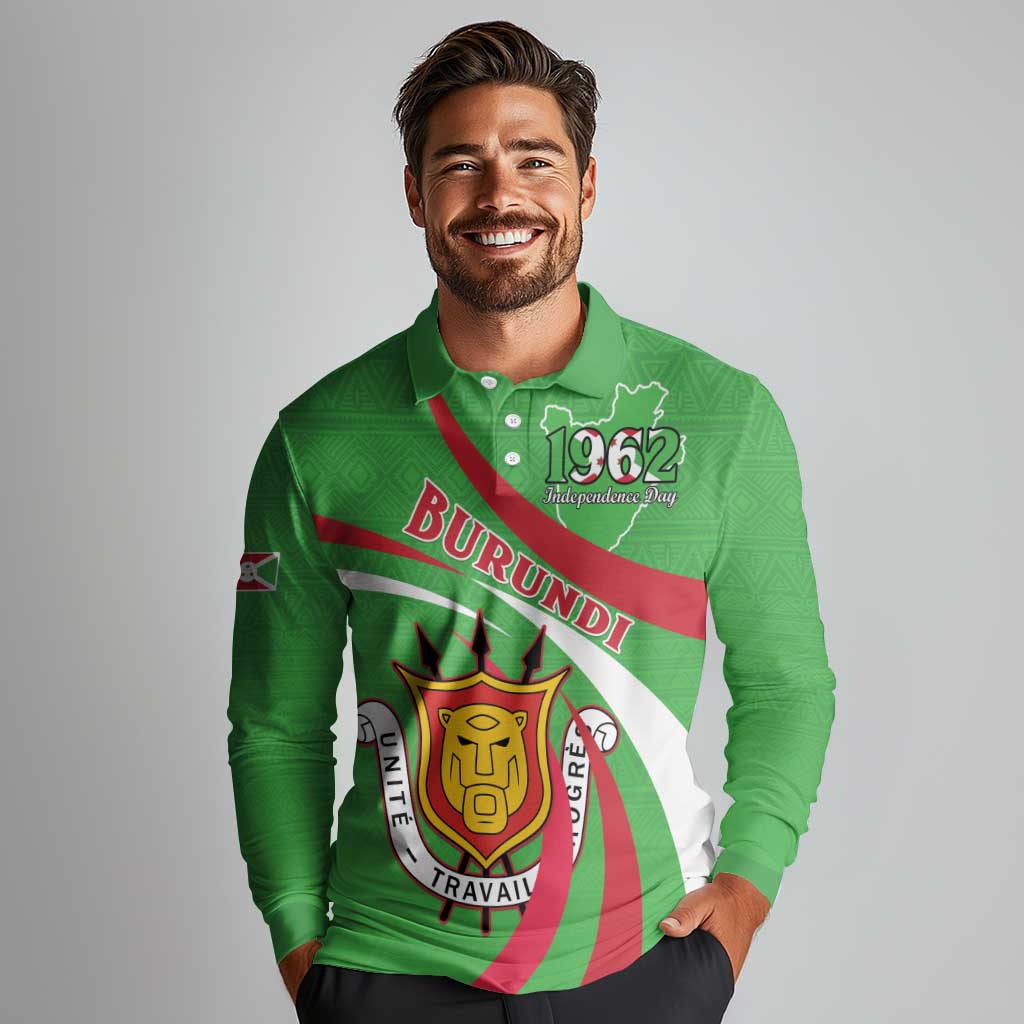 Personalized Burundi Independence Day Long Sleeve Polo Shirt Coat Of Arms With Map