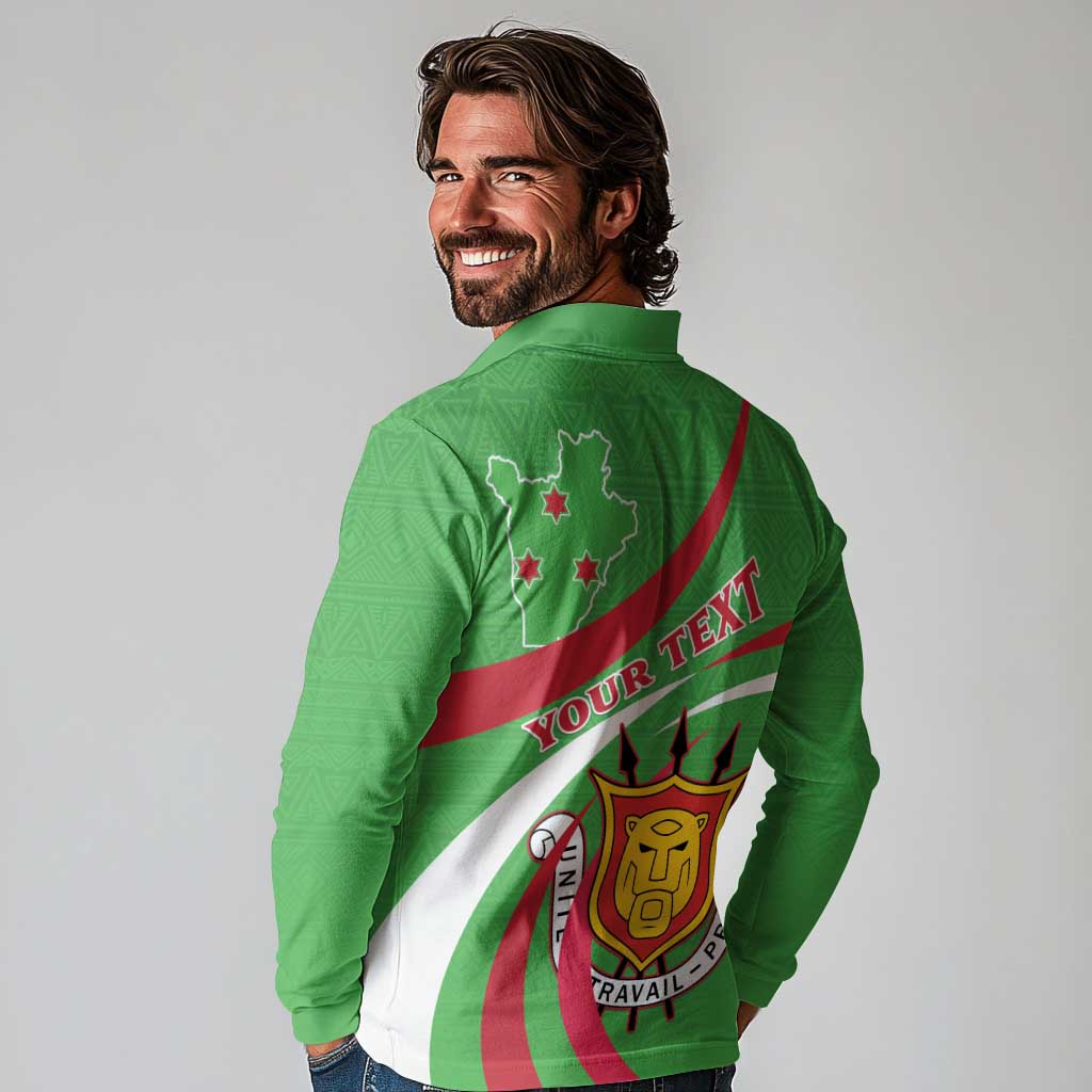 Personalized Burundi Independence Day Long Sleeve Polo Shirt Coat Of Arms With Map