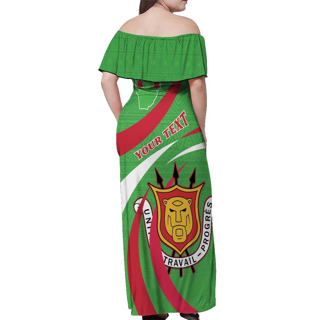 Personalized Burundi Independence Day Off Shoulder Maxi Dress Coat Of Arms With Map