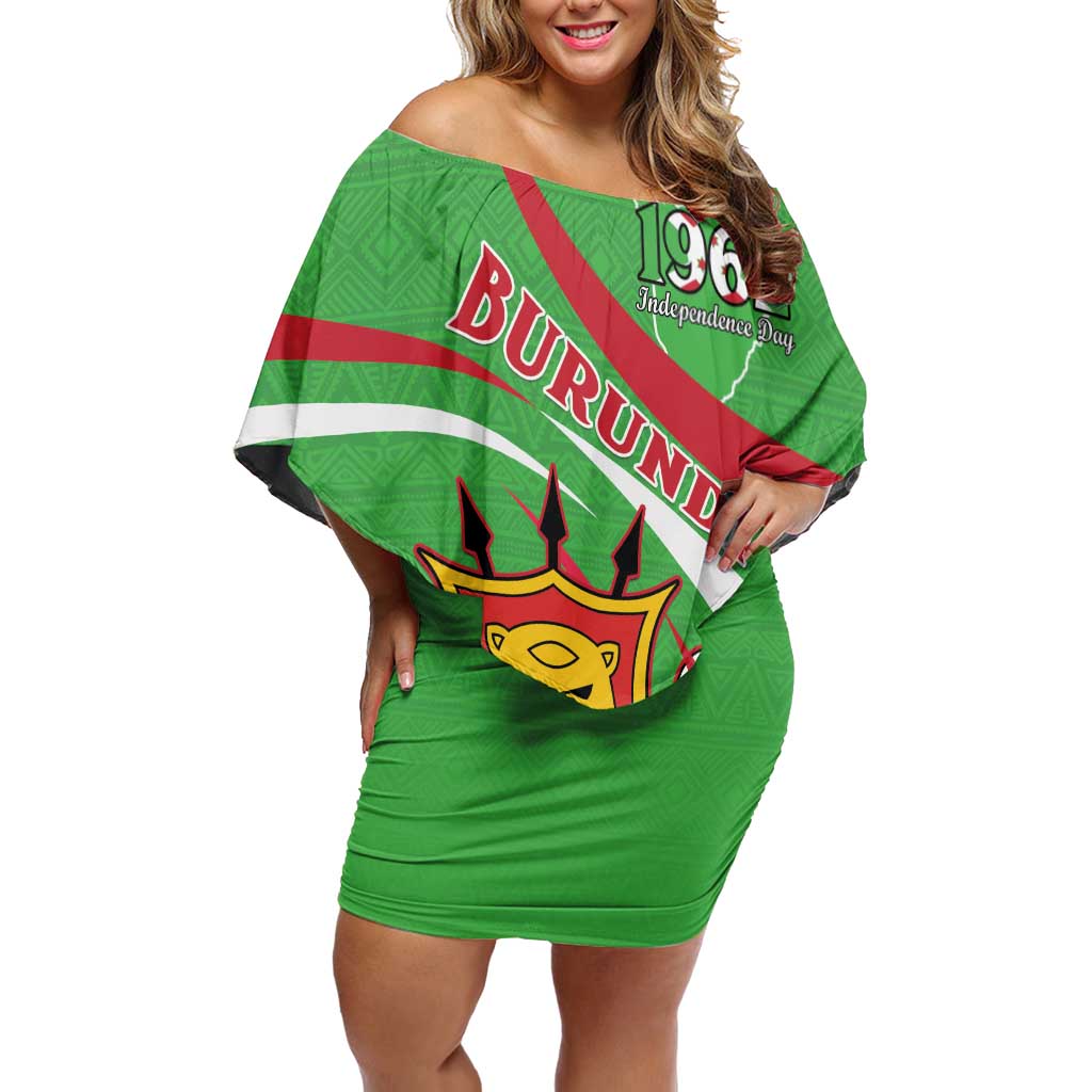 Personalized Burundi Independence Day Off Shoulder Short Dress Coat Of Arms With Map