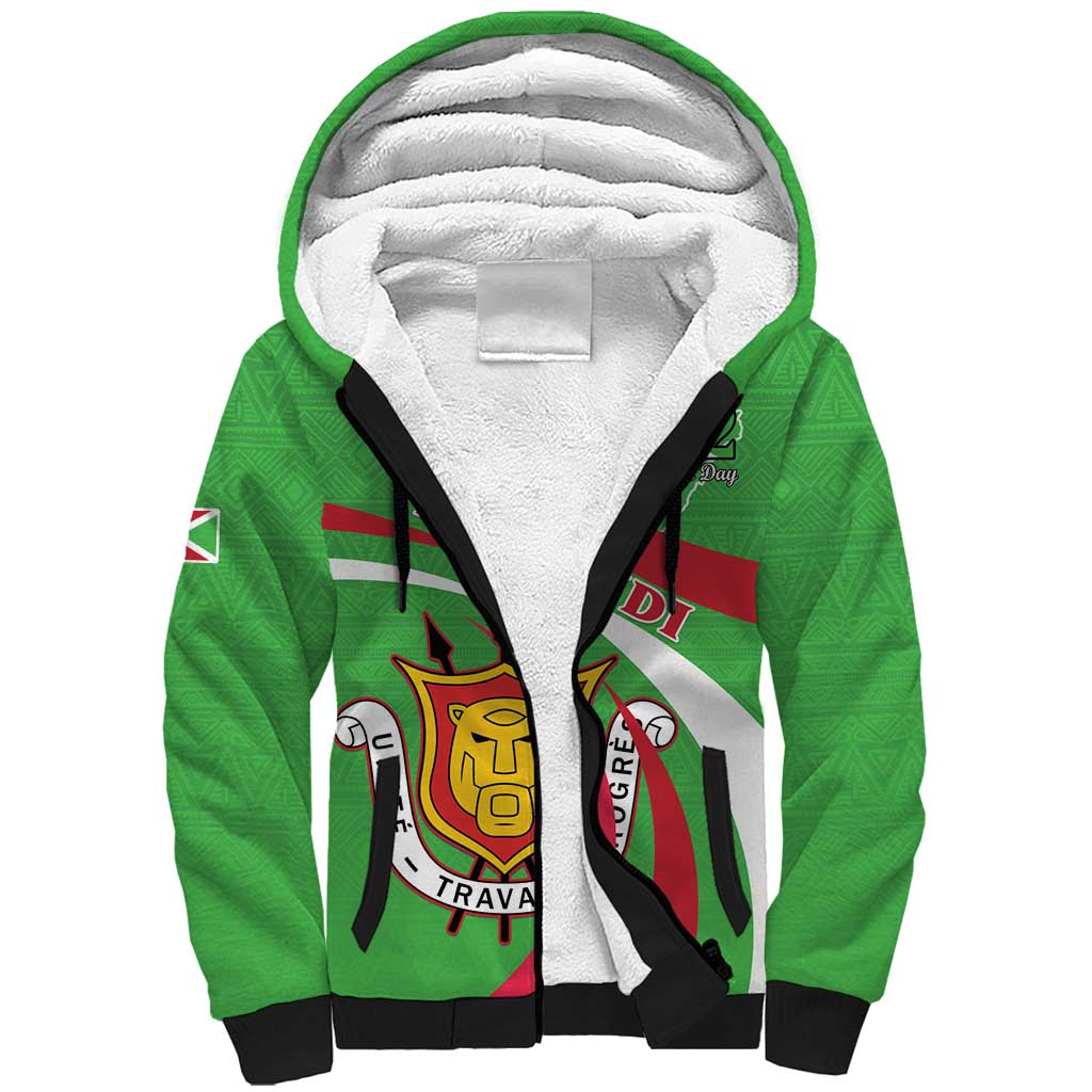 Personalized Burundi Independence Day Sherpa Hoodie Coat Of Arms With Map