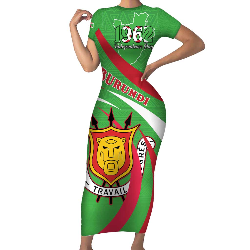 Personalized Burundi Independence Day Short Sleeve Bodycon Dress Coat Of Arms With Map