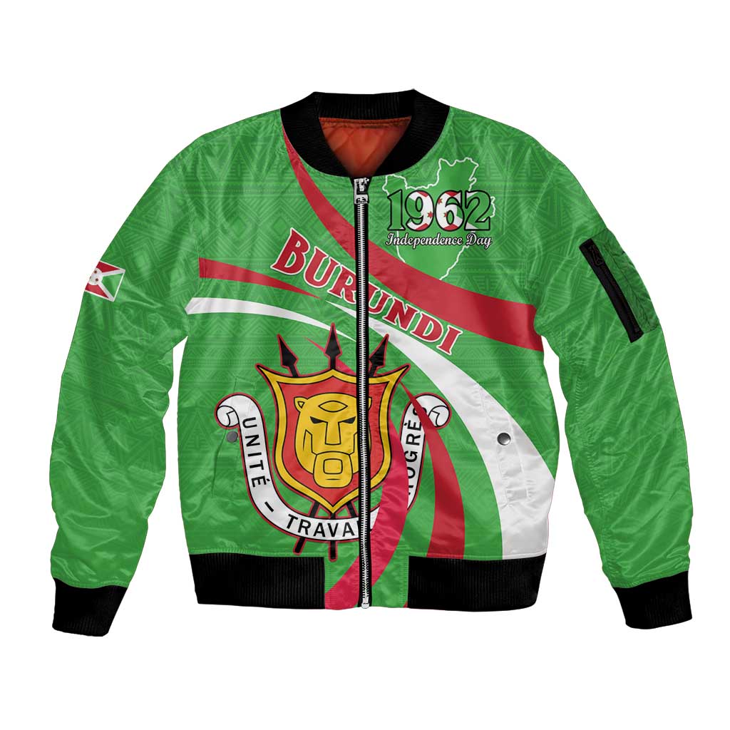 Personalized Burundi Independence Day Sleeve Zip Bomber Jacket Coat Of Arms With Map