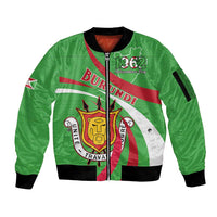 Personalized Burundi Independence Day Sleeve Zip Bomber Jacket Coat Of Arms With Map