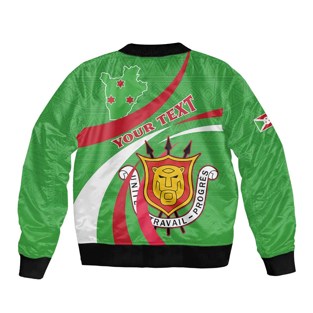 Personalized Burundi Independence Day Sleeve Zip Bomber Jacket Coat Of Arms With Map
