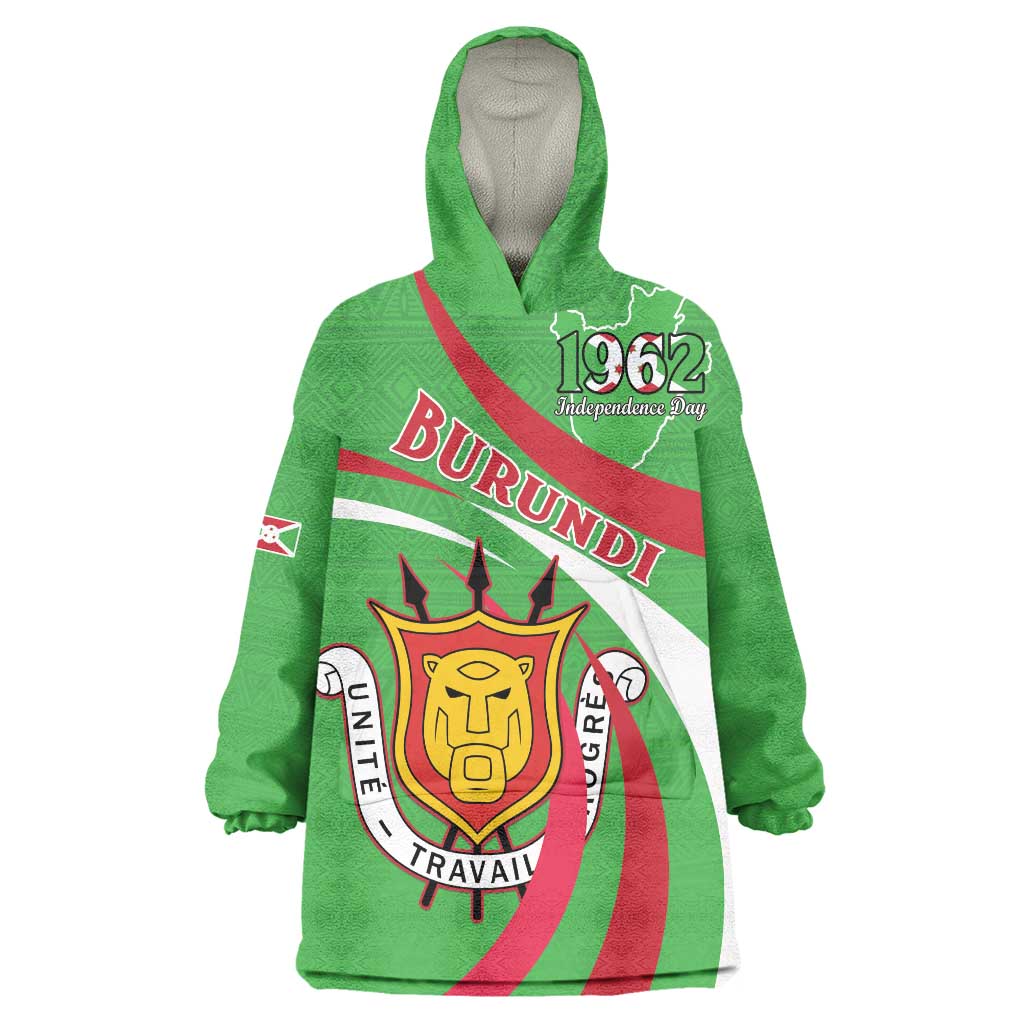 Personalized Burundi Independence Day Wearable Blanket Hoodie Coat Of Arms With Map