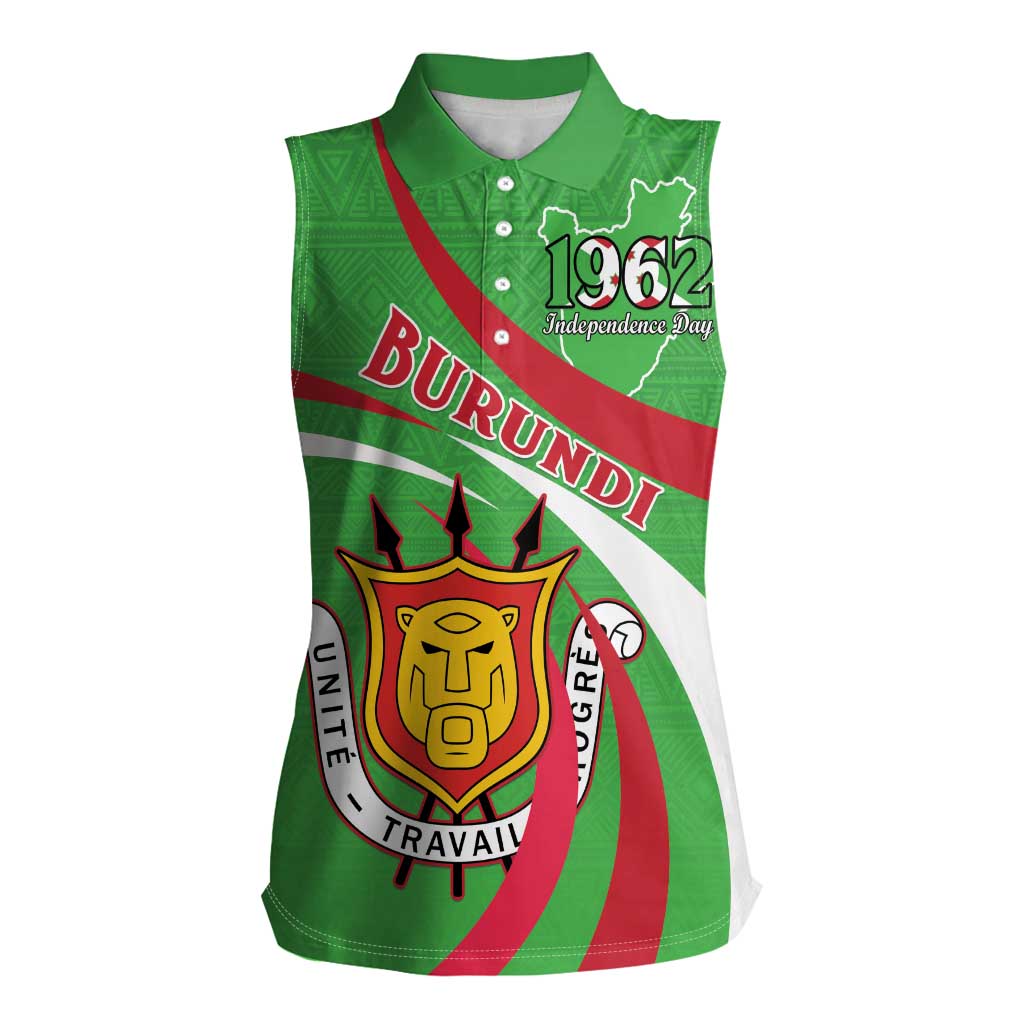 Personalized Burundi Independence Day Women Sleeveless Polo Shirt Coat Of Arms With Map