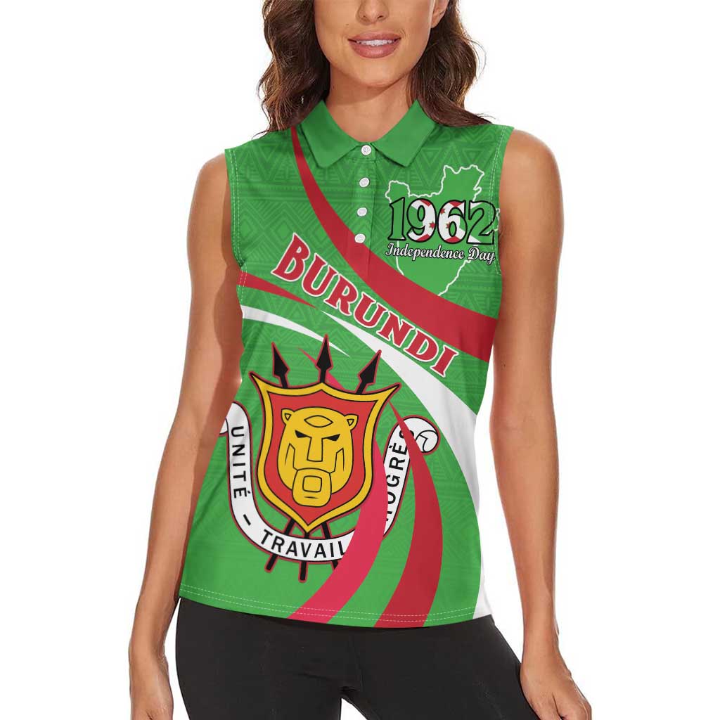 Personalized Burundi Independence Day Women Sleeveless Polo Shirt Coat Of Arms With Map