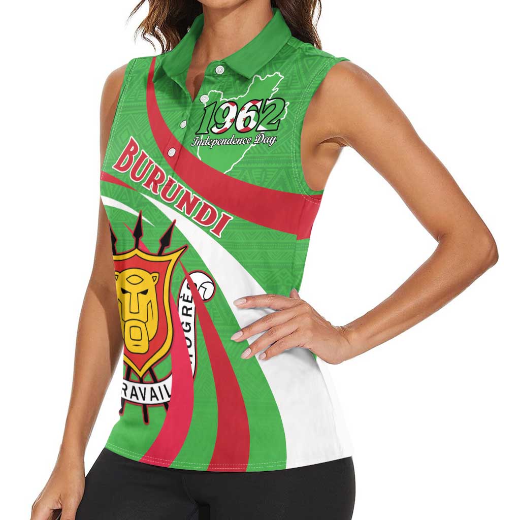 Personalized Burundi Independence Day Women Sleeveless Polo Shirt Coat Of Arms With Map