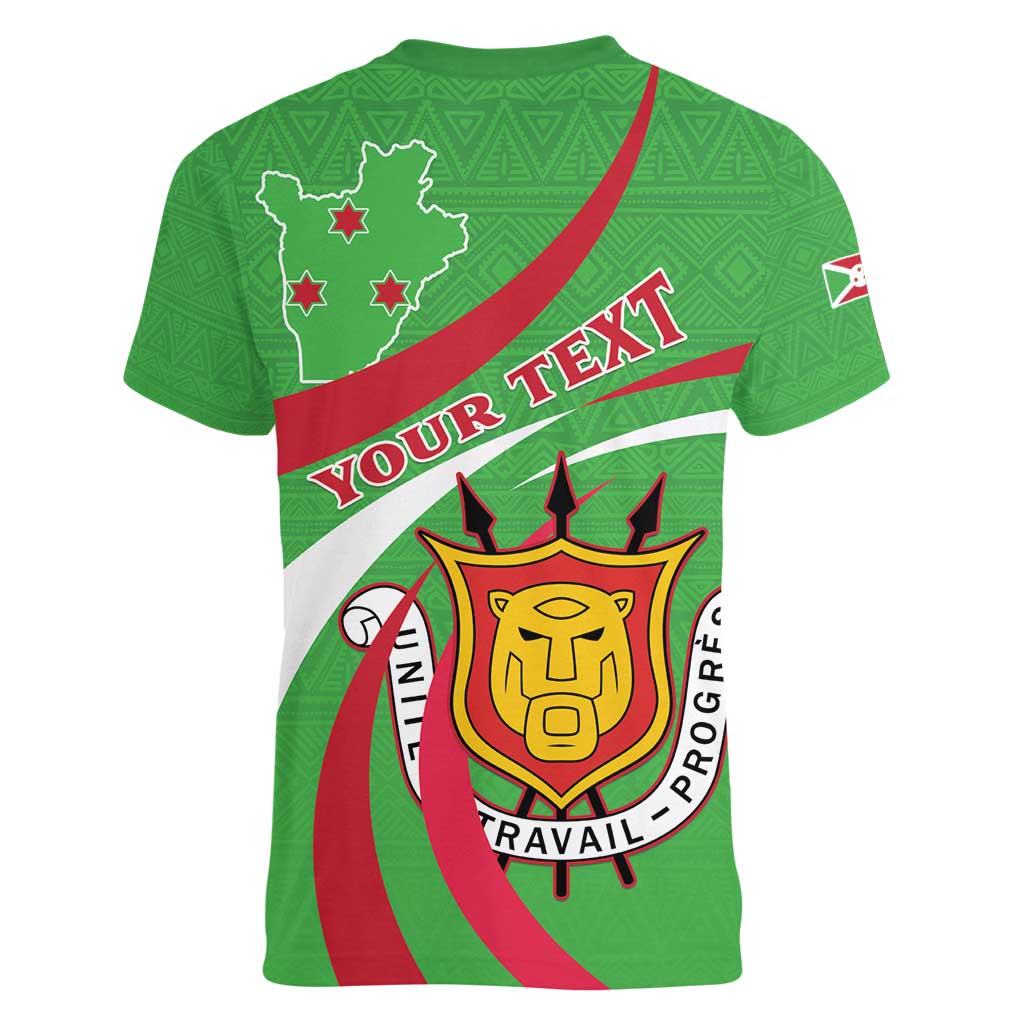 Personalized Burundi Independence Day Women V-Neck T-Shirt Coat Of Arms With Map