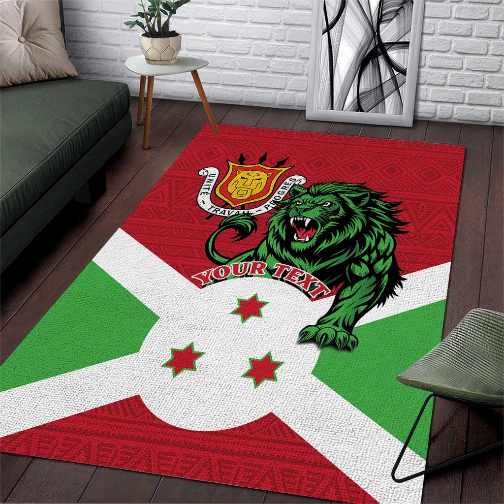 Personalized Burundi Area Rug Lion and Coat Of Arms - Flag Style