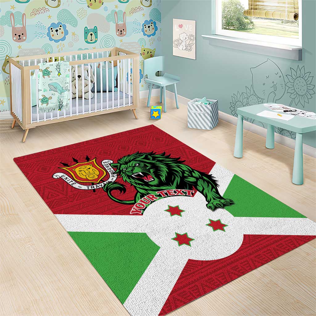 Personalized Burundi Area Rug Lion and Coat Of Arms - Flag Style