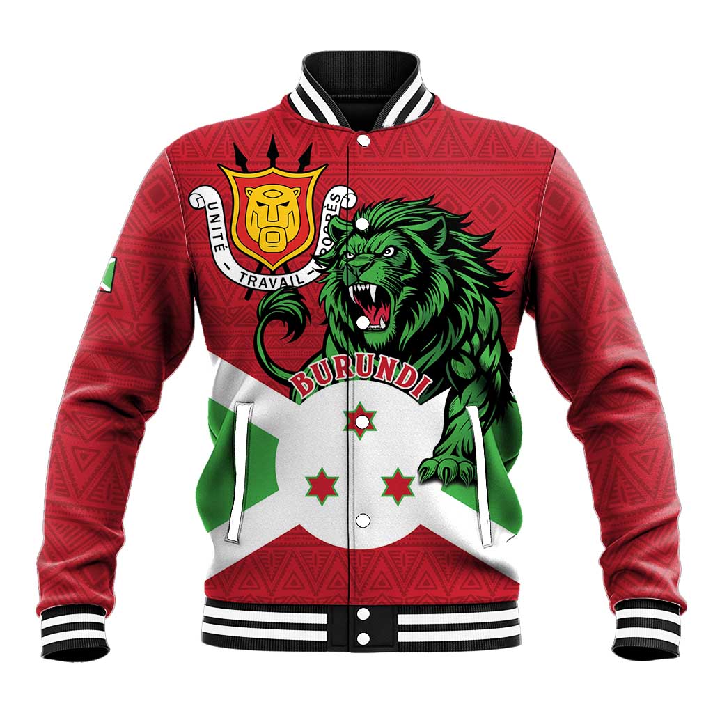 Personalized Burundi Baseball Jacket Lion and Coat Of Arms - Flag Style