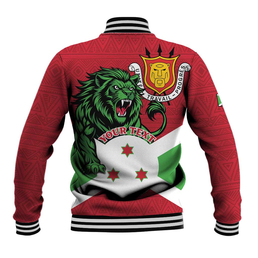 Personalized Burundi Baseball Jacket Lion and Coat Of Arms - Flag Style