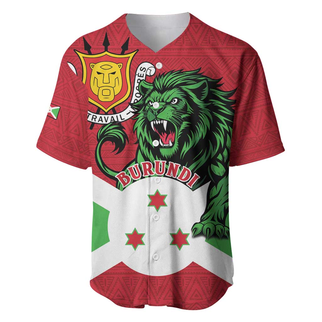 Personalized Burundi Baseball Jersey Lion and Coat Of Arms - Flag Style