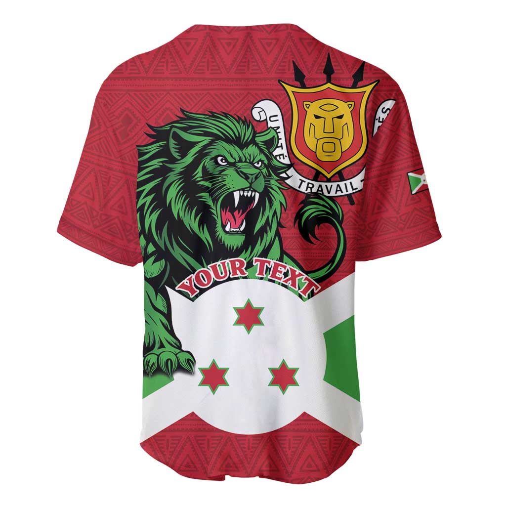 Personalized Burundi Baseball Jersey Lion and Coat Of Arms - Flag Style