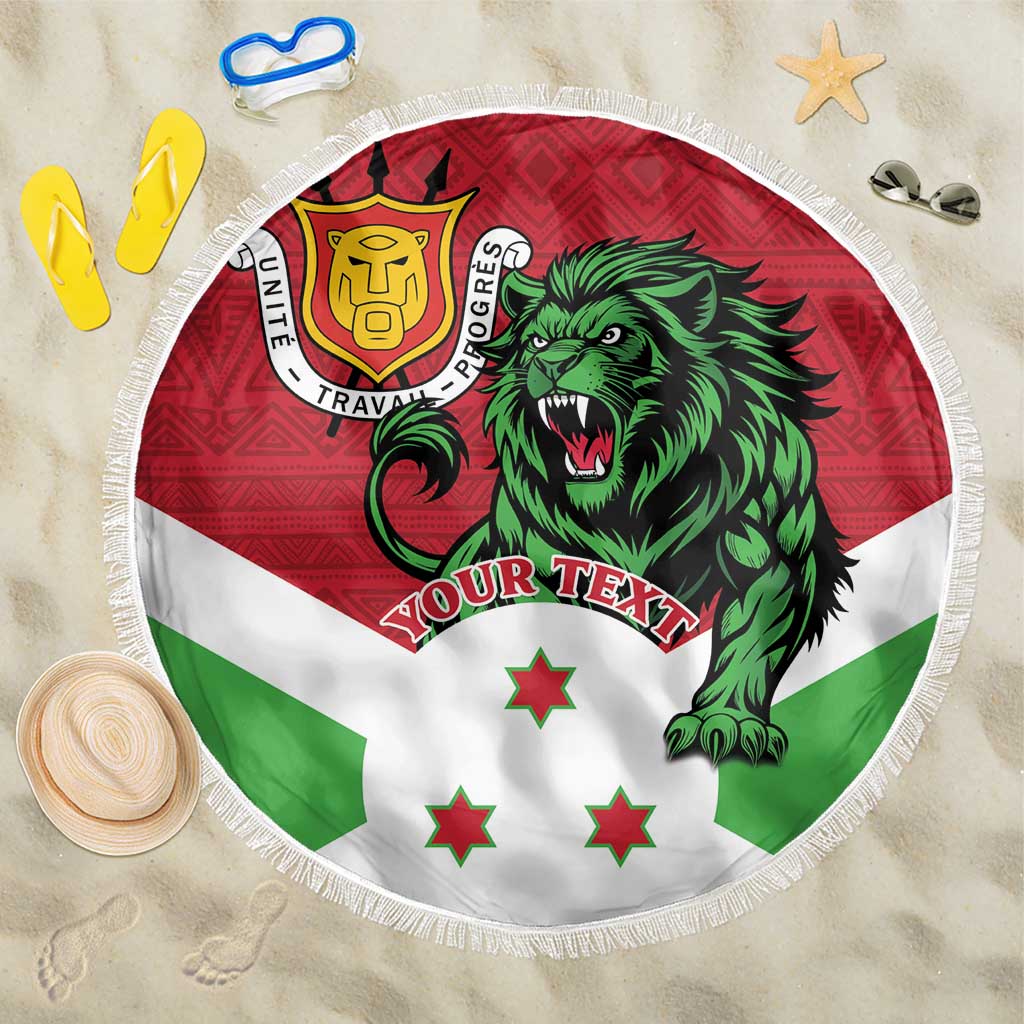Personalized Burundi Beach Blanket Lion and Coat Of Arms - Flag Style