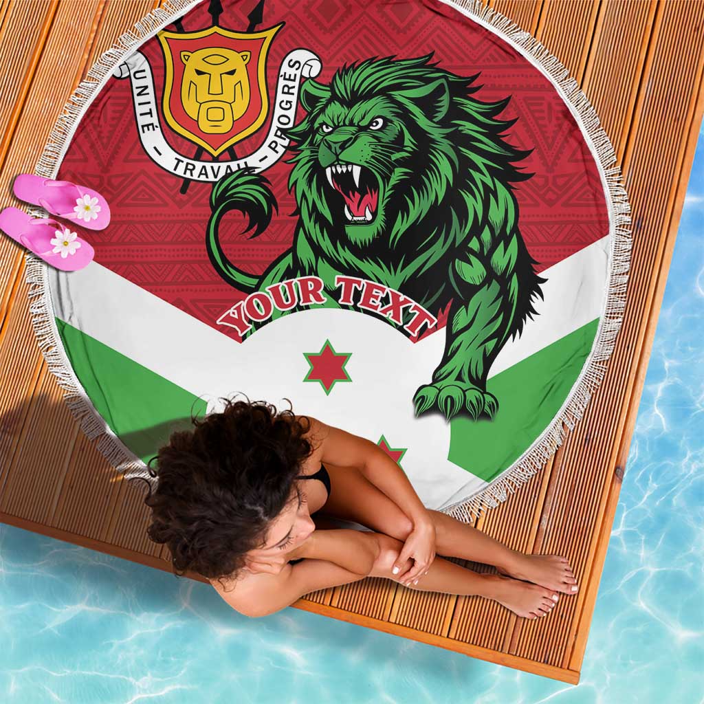 Personalized Burundi Beach Blanket Lion and Coat Of Arms - Flag Style