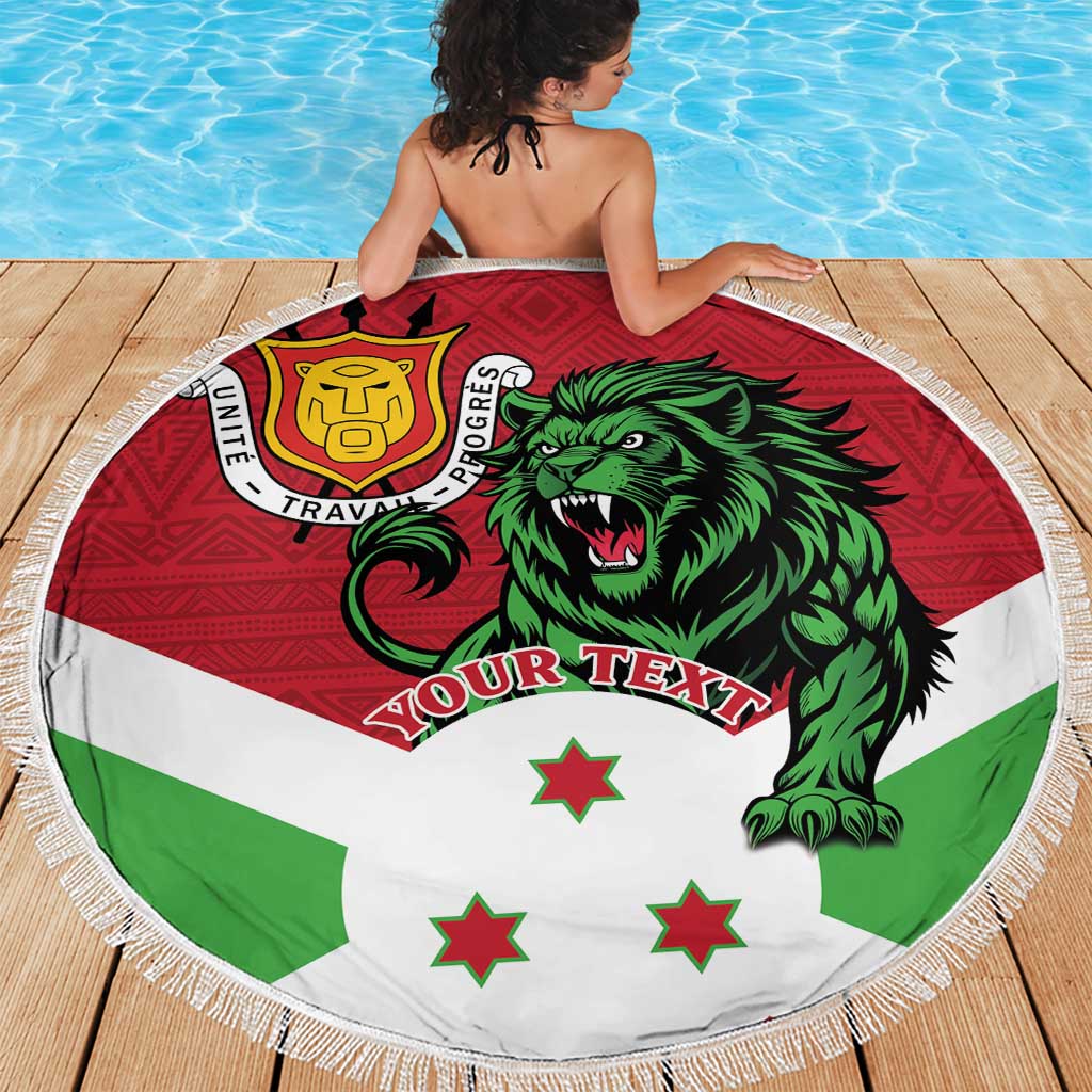 Personalized Burundi Beach Blanket Lion and Coat Of Arms - Flag Style