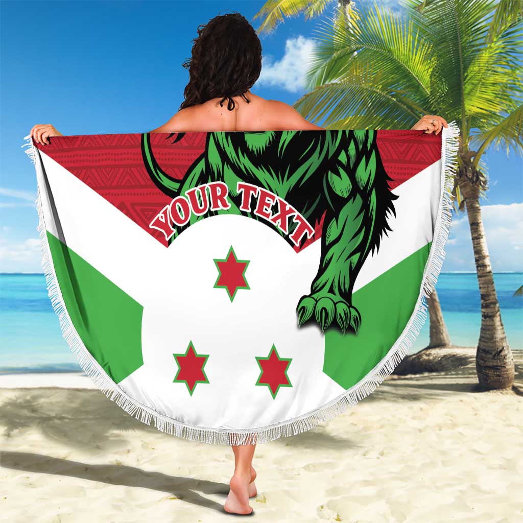 Personalized Burundi Beach Blanket Lion and Coat Of Arms - Flag Style