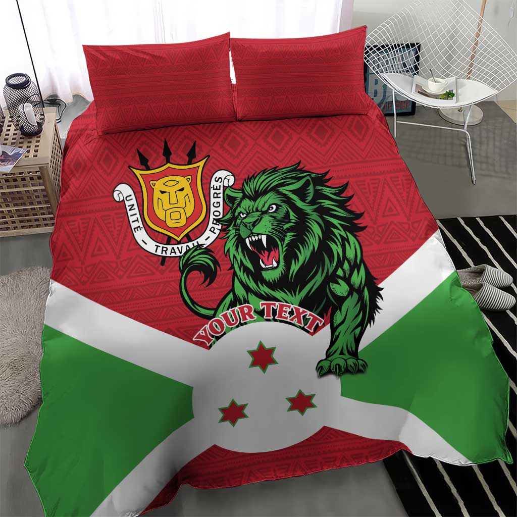 Personalized Burundi Bedding Set Lion and Coat Of Arms - Flag Style
