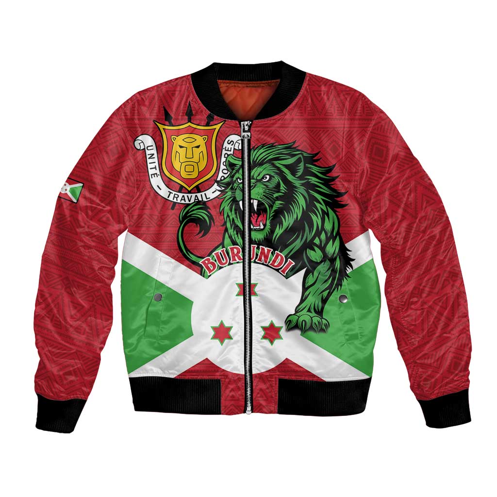 Personalized Burundi Bomber Jacket Lion and Coat Of Arms - Flag Style