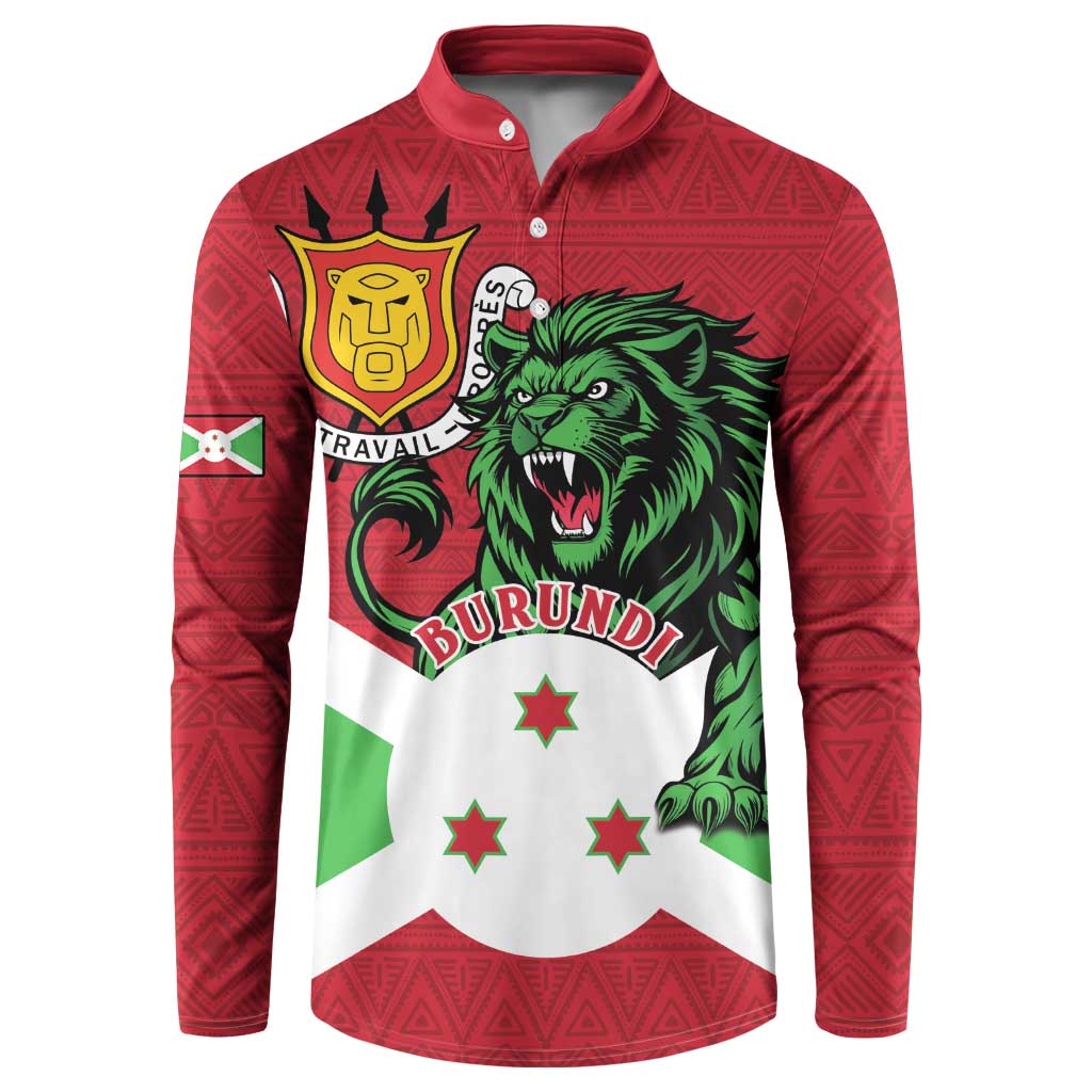 Personalized Burundi Button Sweatshirt Lion and Coat Of Arms - Flag Style