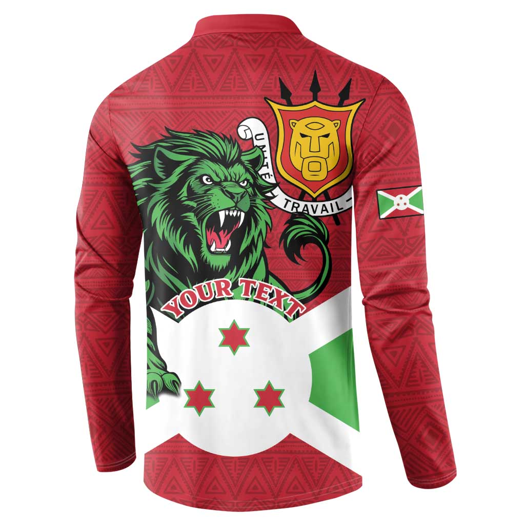 Personalized Burundi Button Sweatshirt Lion and Coat Of Arms - Flag Style