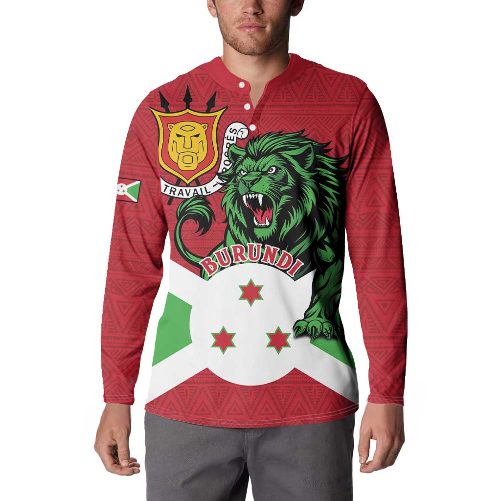 Personalized Burundi Button Sweatshirt Lion and Coat Of Arms - Flag Style