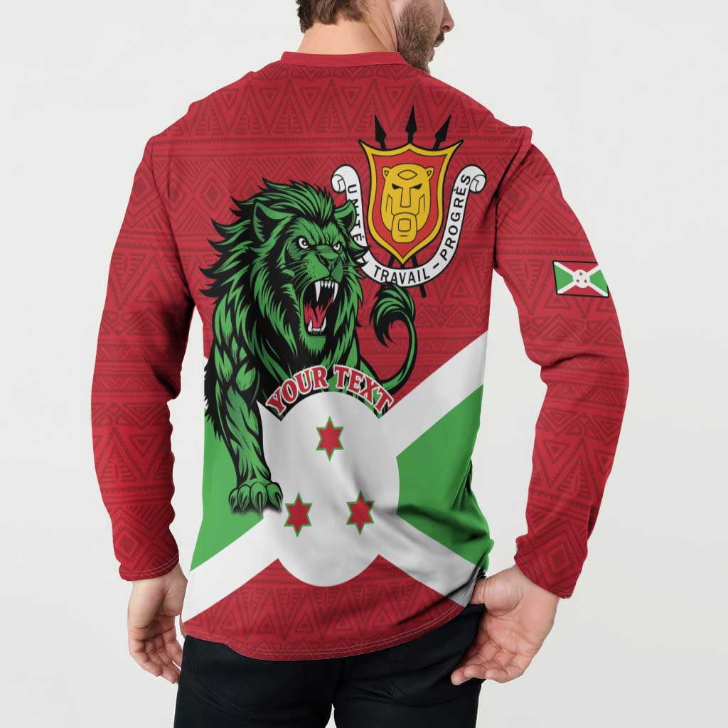 Personalized Burundi Button Sweatshirt Lion and Coat Of Arms - Flag Style