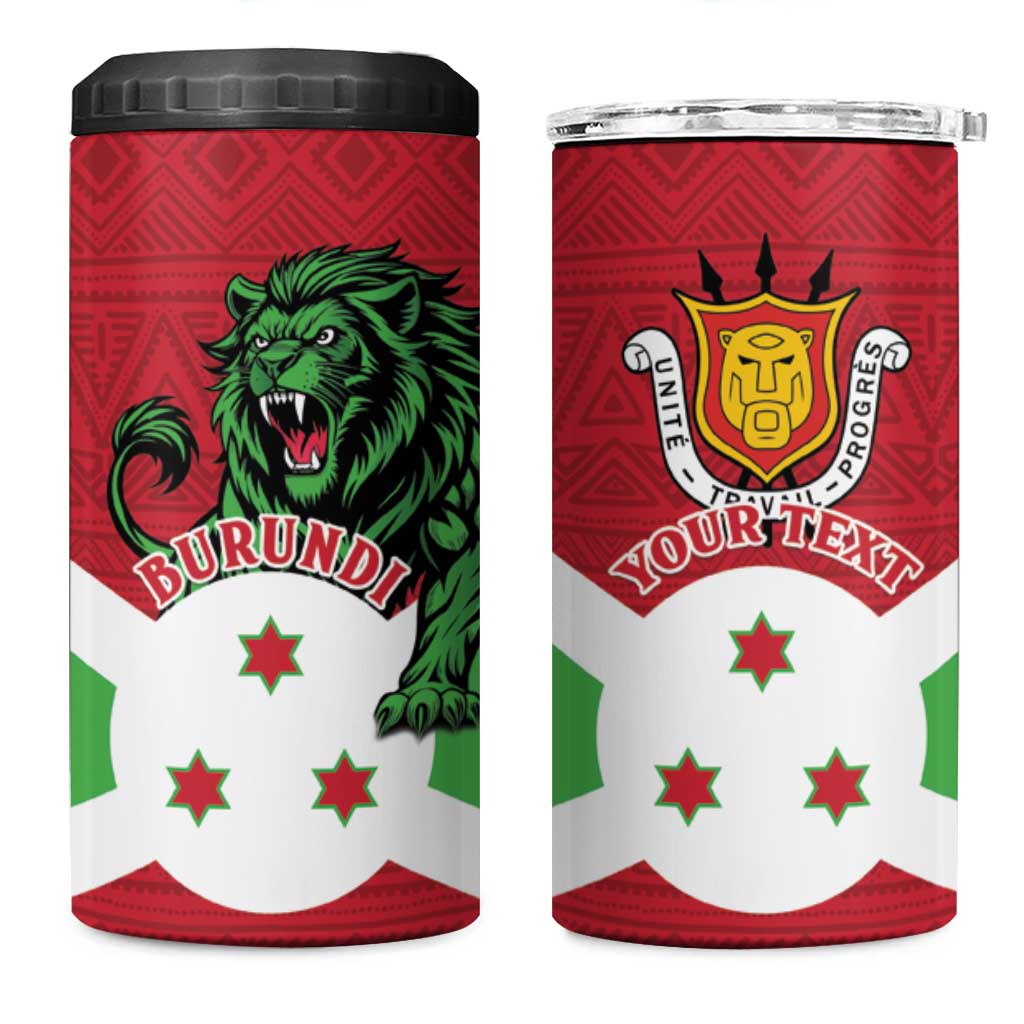 Personalized Burundi 4 in 1 Can Cooler Tumbler Lion and Coat Of Arms - Flag Style