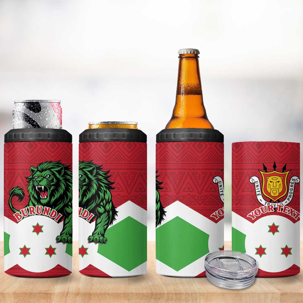 Personalized Burundi 4 in 1 Can Cooler Tumbler Lion and Coat Of Arms - Flag Style