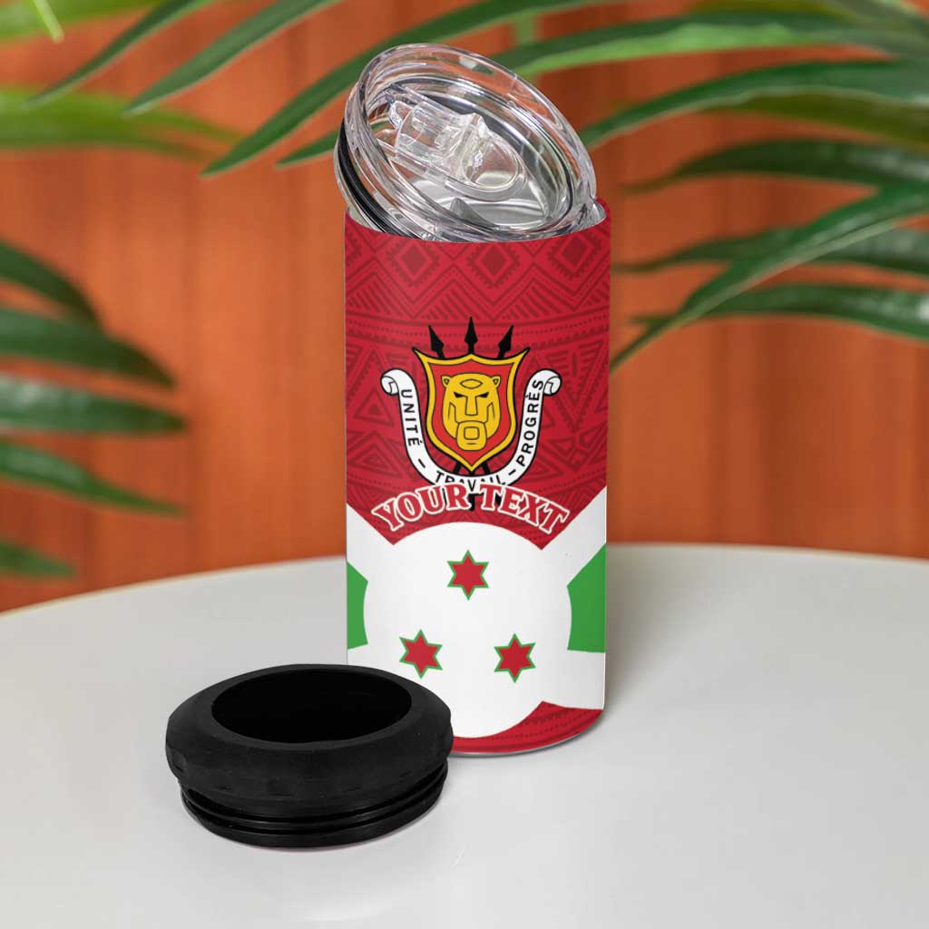 Personalized Burundi 4 in 1 Can Cooler Tumbler Lion and Coat Of Arms - Flag Style