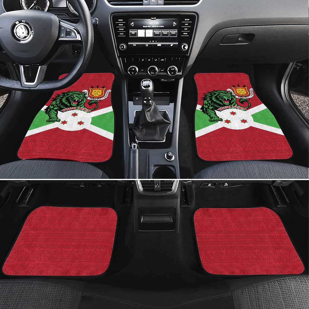 Personalized Burundi Car Mats Lion and Coat Of Arms - Flag Style