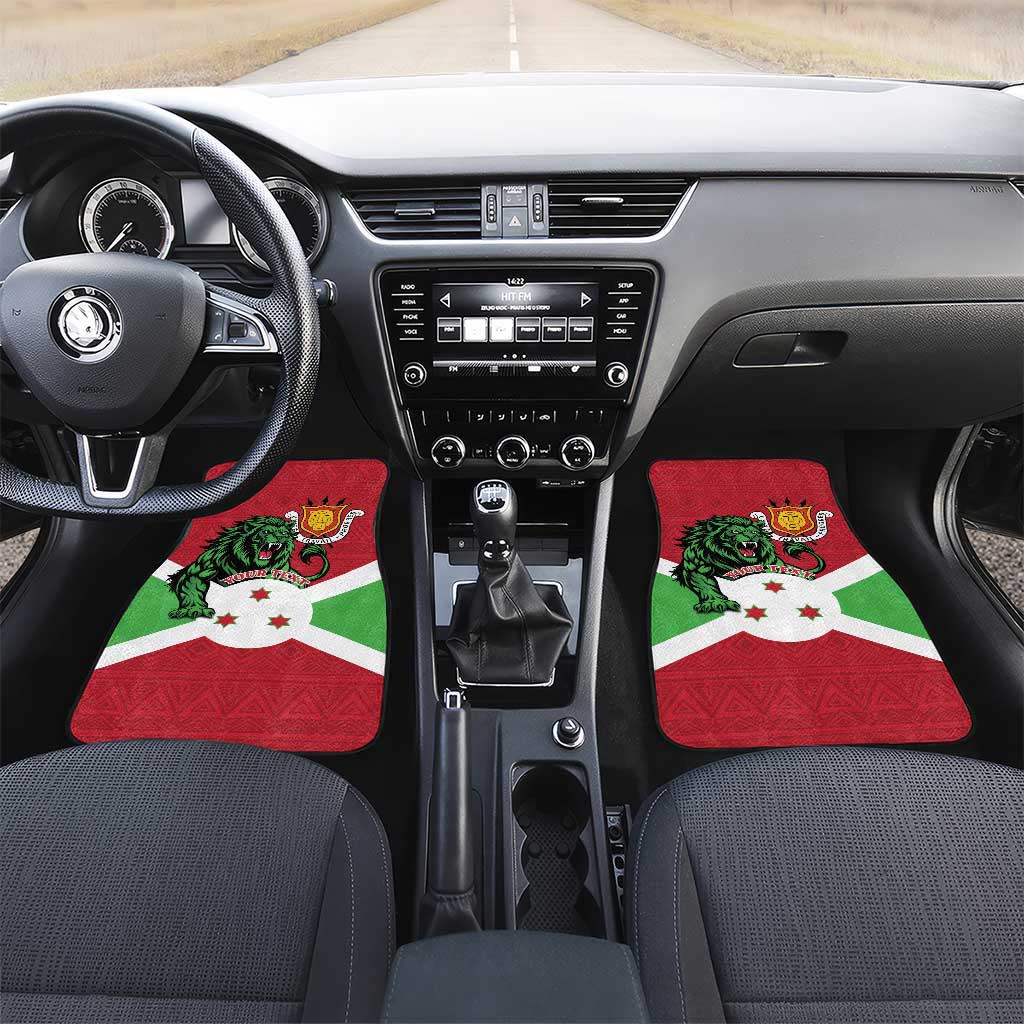 Personalized Burundi Car Mats Lion and Coat Of Arms - Flag Style