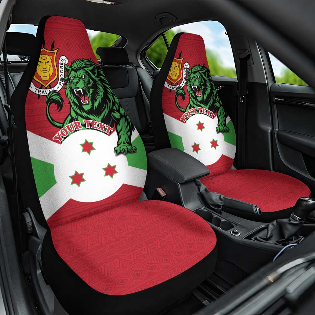 Personalized Burundi Car Seat Cover Lion and Coat Of Arms - Flag Style