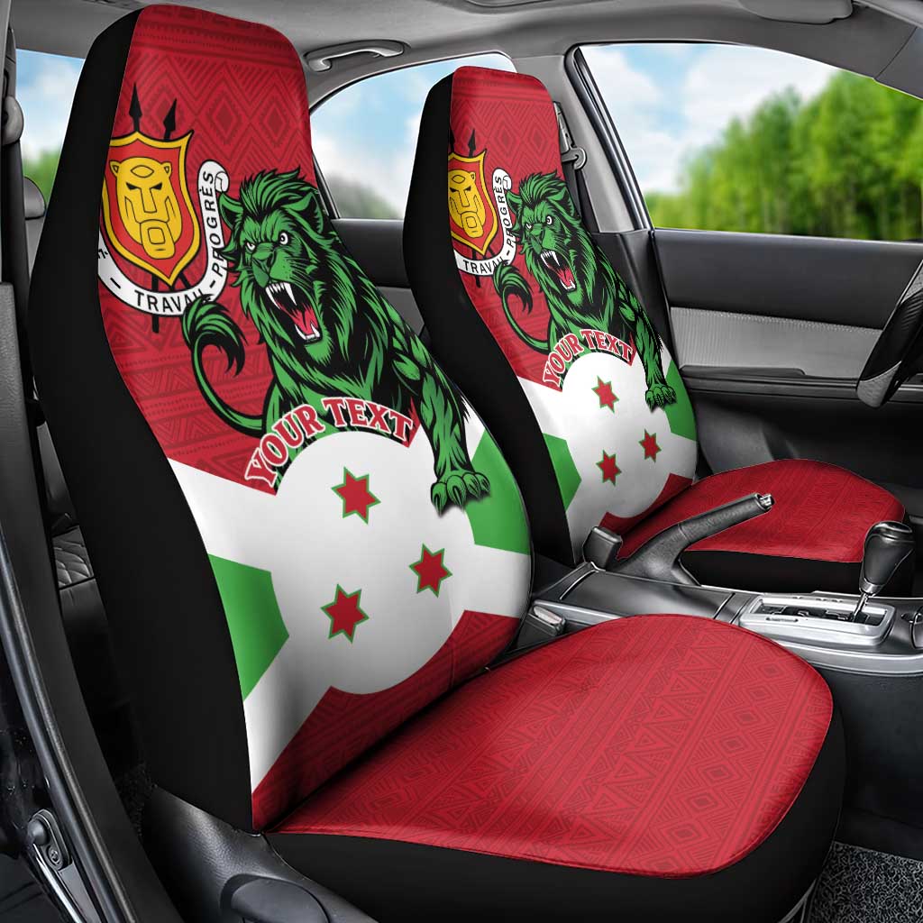 Personalized Burundi Car Seat Cover Lion and Coat Of Arms - Flag Style