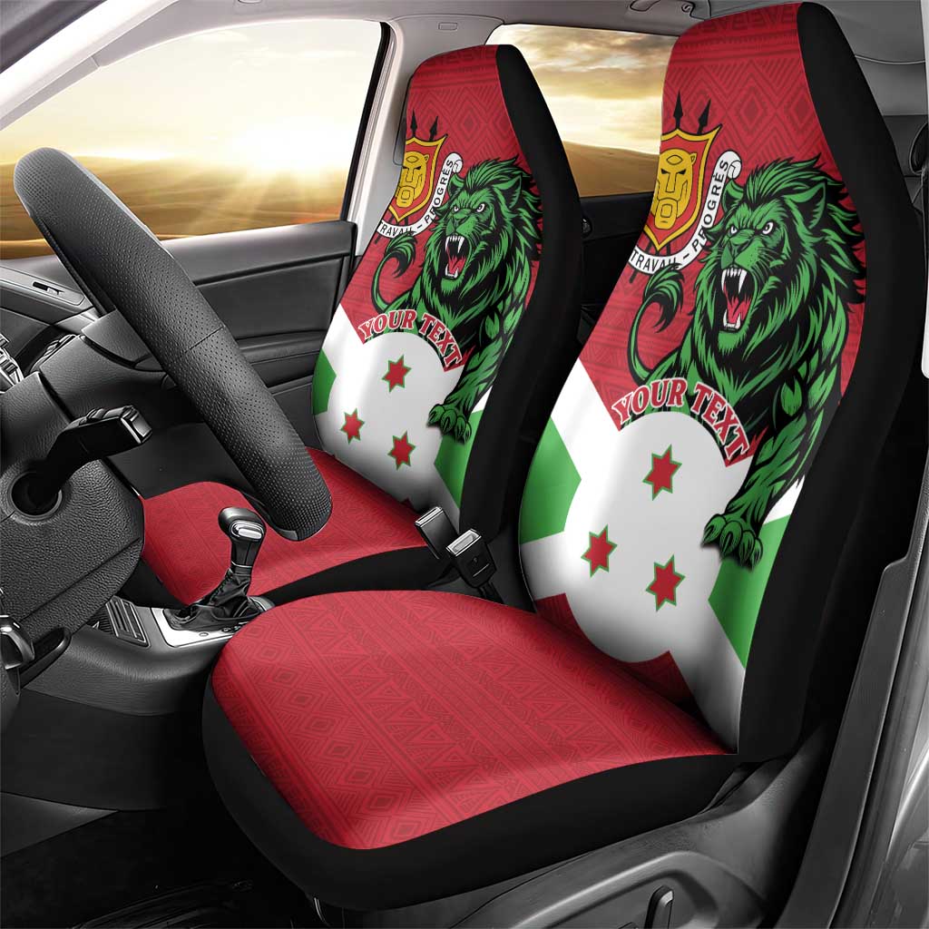 Personalized Burundi Car Seat Cover Lion and Coat Of Arms - Flag Style