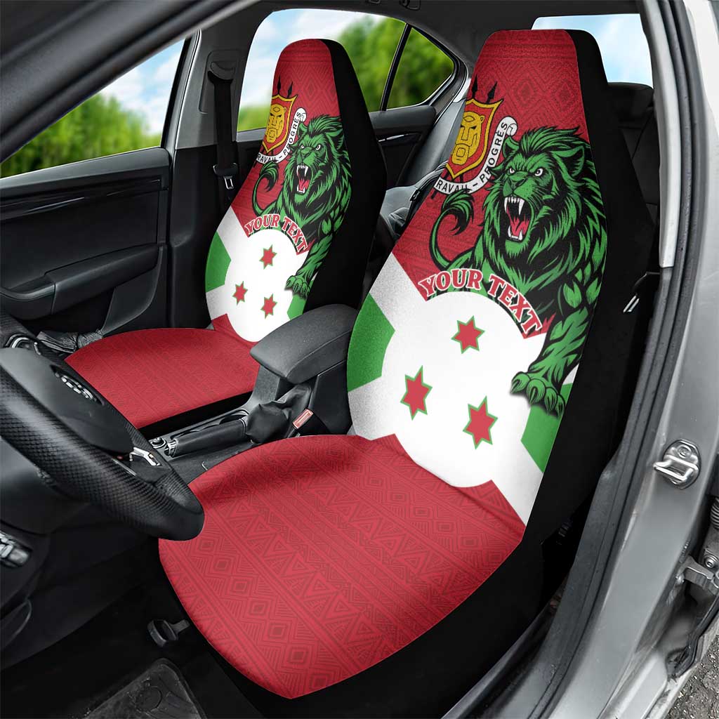 Personalized Burundi Car Seat Cover Lion and Coat Of Arms - Flag Style